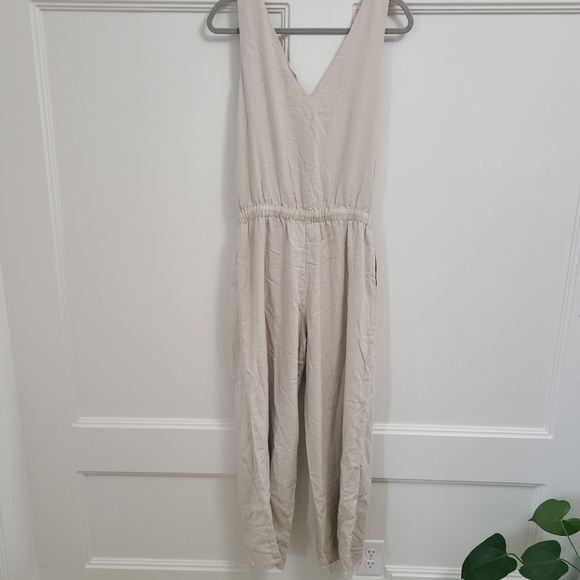 NEW SPLENDID Kianna Wide Leg Jumpsuit Beige Linen/Viscose Blend Sz XL NWT $118 - Picture 11 of 11